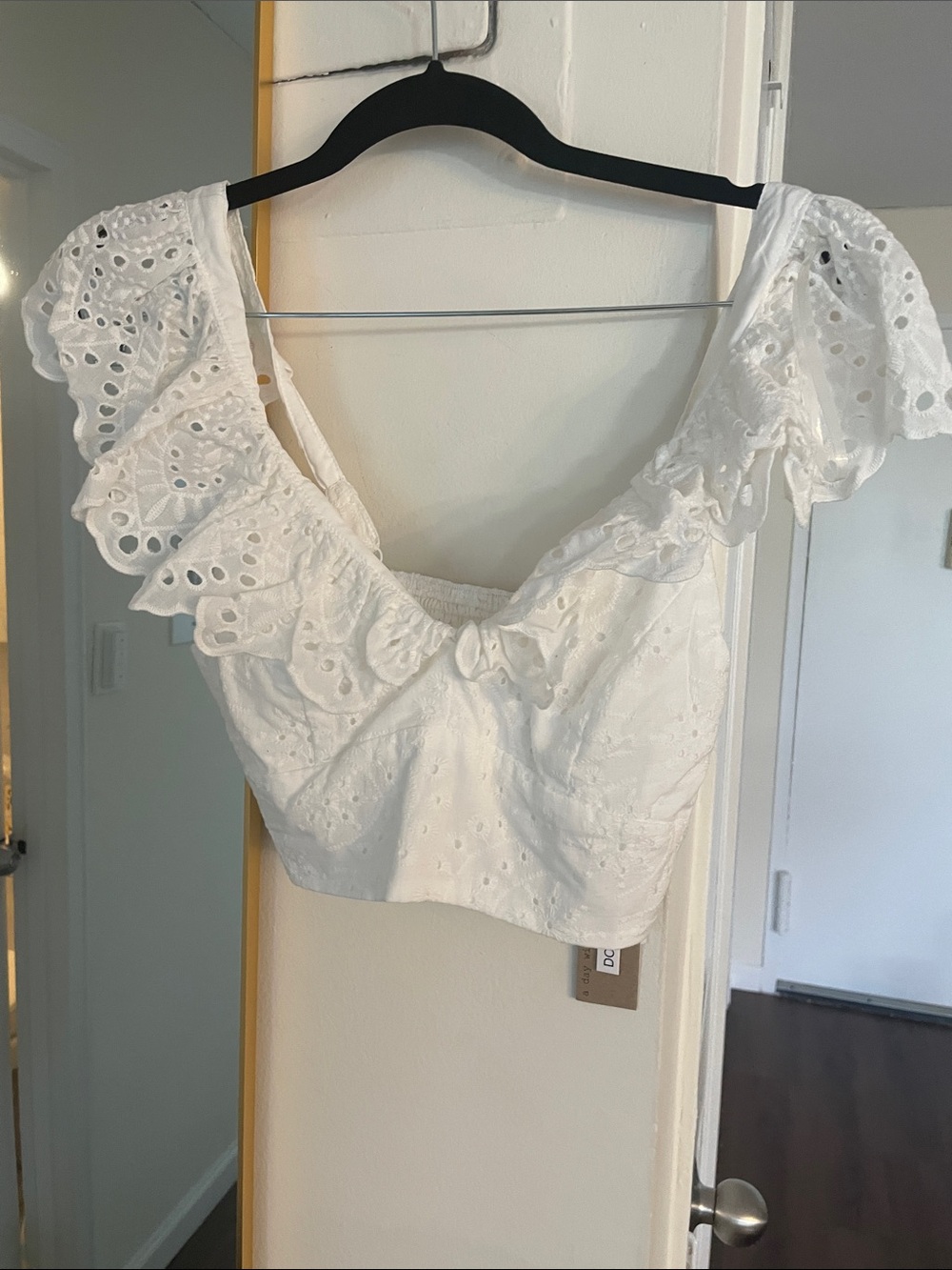 DO+BE White Eyelet Ruffle Crop Top